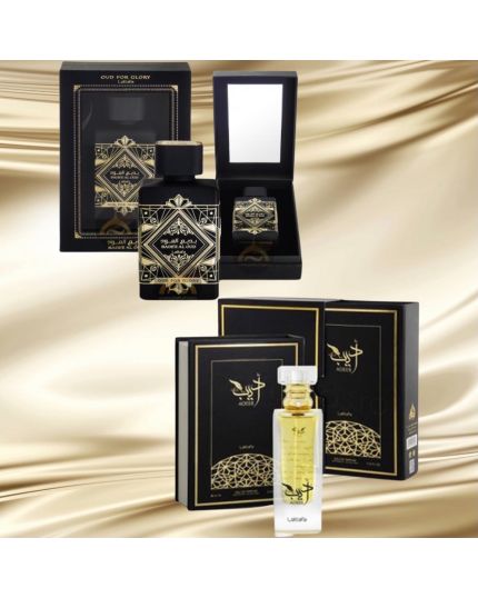Adeeb + badee al oud perfumes with box of kambode mamol 3 tola 